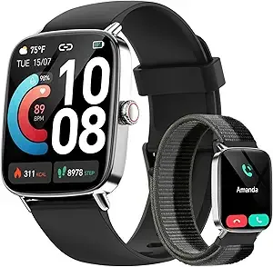 Smart Watch, 1.85" HD Smartwatch for Men Women (Answer/Make Calls), 100+ Sport Fitness Watch with Heart Rate/Sleep/SpO2 Monitor, IP68 Waterproof Reloj Inteligente Compatible iPhone/Samsung/Android