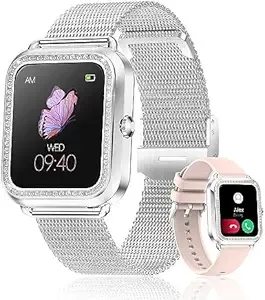 Smart Watch for Women, Answer/Make Call Fitness Tracker Watch with 100+&DIY Dials Sleep Monitor Heart Rate Blood Pressure SpO2 Waterproof Women's Watch for Andriod&iOS Silver