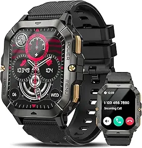 Military Smart Watches for Men (Answer/Make Calls), 2.02'' Fitness Smart Watch for Android and iPhone, Waterproof Fitness Tracker with Blood Pressure/Heart Rate/Sleep/100+ Sport Modes, Watches for Men
