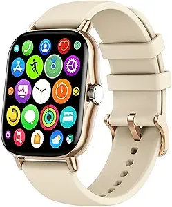 Smart Watch, 1.81" Upgraded Full Touchscreen Smart Watch for Android iPhones with Heart Rate Blood Pressure Monitor, Multiple Sports Fitness Tracker with Smart Watches for Women Men (Gold)