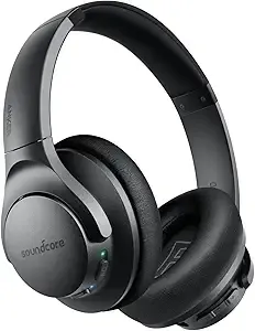 Soundcore Anker Life Q20 Hybrid Active Noise Cancelling Headphones, Wireless Over Ear Bluetooth Headphones, 60H Playtime, Hi-Res Audio, Deep Bass, Memory Foam Ear Cups, Travel, Office, USB-C Charging